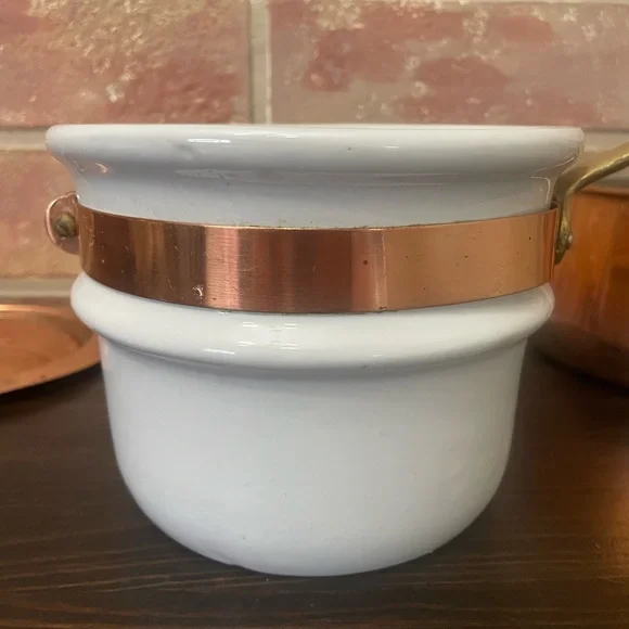 Beautiful Vintage B&M Douro Copper  Brass Double Boiler with Porcelain Insert - Picture 7 of 16